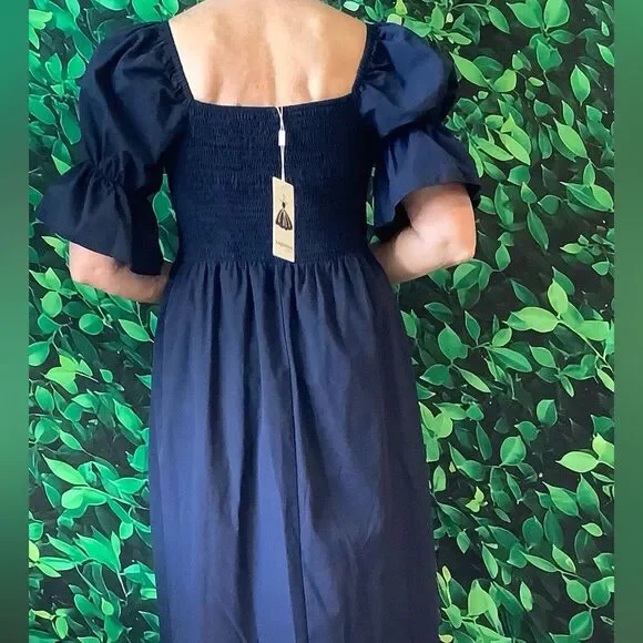🌿 NWT Cottagecore Navy Milkmaid Midi Dress – Size M - Picture 6 of 11